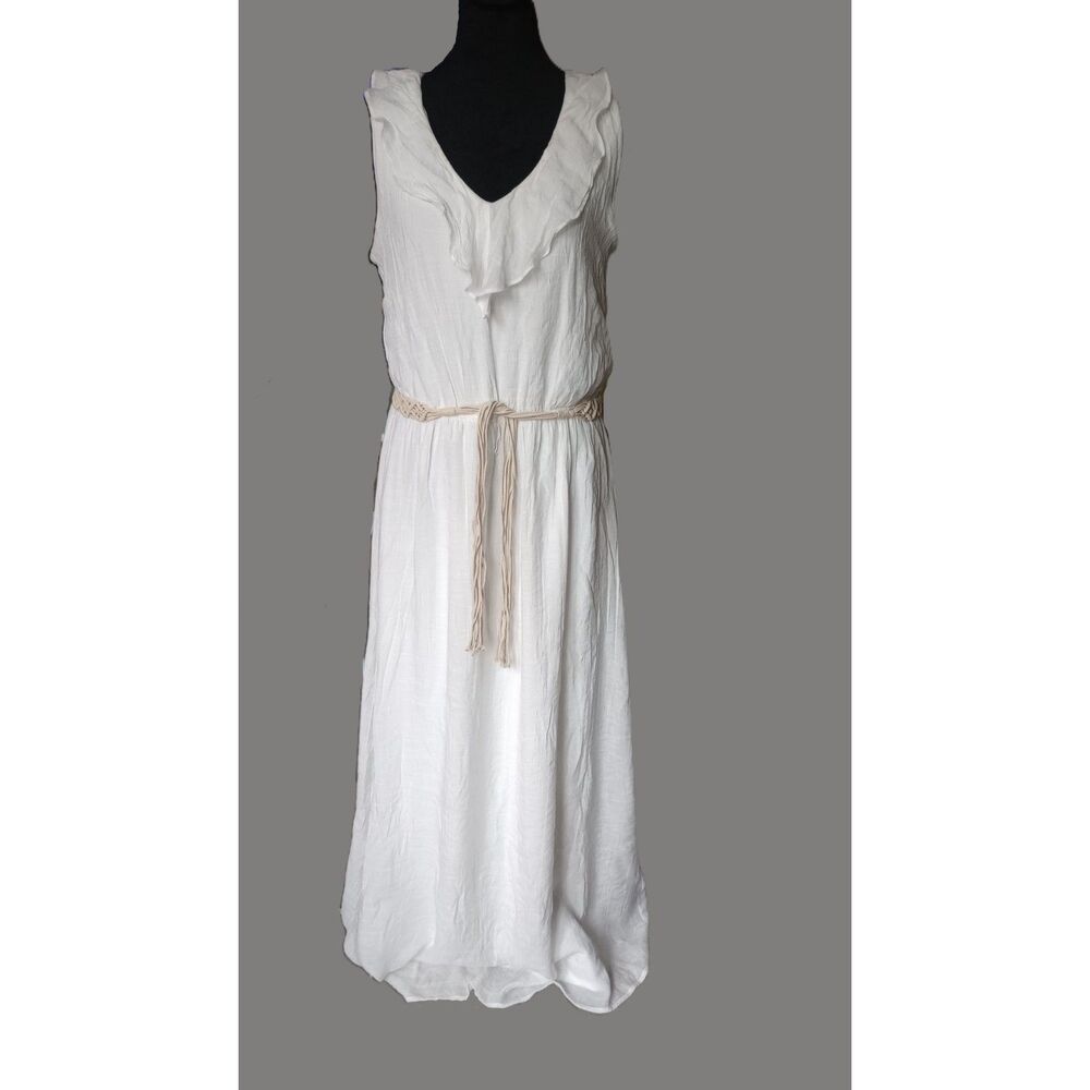Apt. 9 Women's L Paper White Cottagecore Sleeveless Belted Maxi Dress